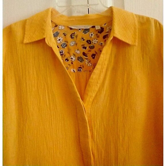 Soft Surroundings Sorano Tunic Top Melon Orange Gauze Roll Tab Buttons - Large - Picture 2 of 8